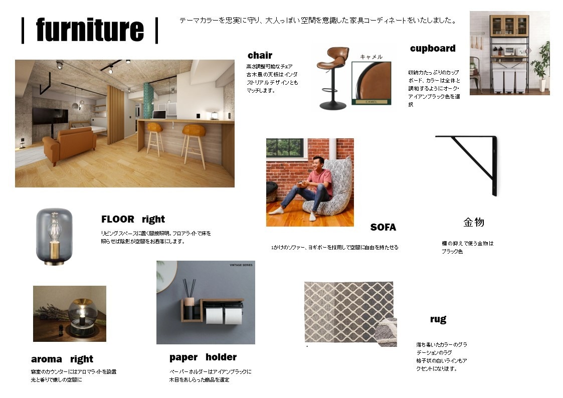 1部屋だけ「インテリア、家具」選定します 内装デザインと３Dパース作成・内装仕様書作成を行います。 イメージ7