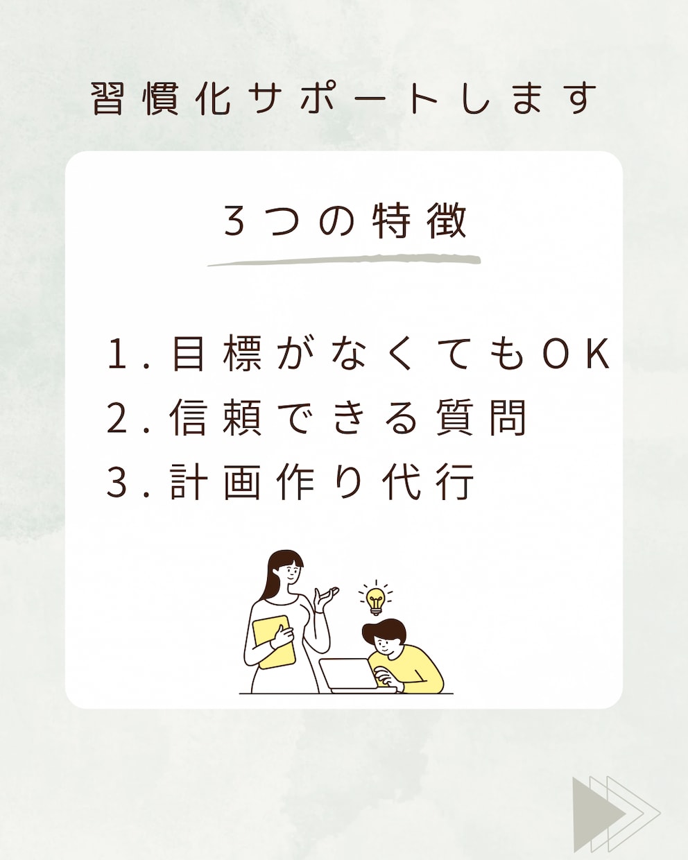 習慣化コーチング-1ヶ月習慣づくりをサポートします 元公務員の傾聴スキル×多数の書籍から質問厳選×計画作成代行 イメージ2