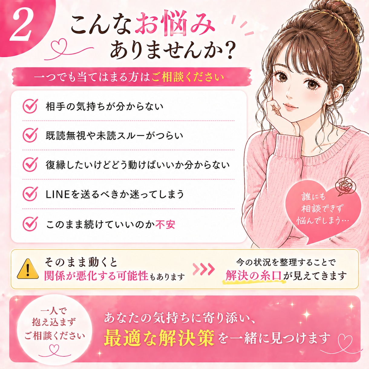 既読無視、復縁の悩みを整理し行動提案します 今どう動くべきかを具体的に提案 イメージ2