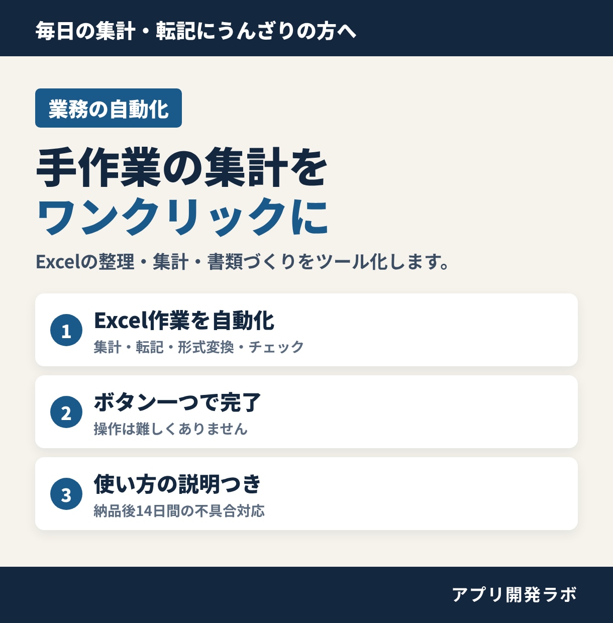 面倒な集計・転記作業を自動化ツールにします Excelのルーチンワークをボタン一つに｜説明書つき イメージ1