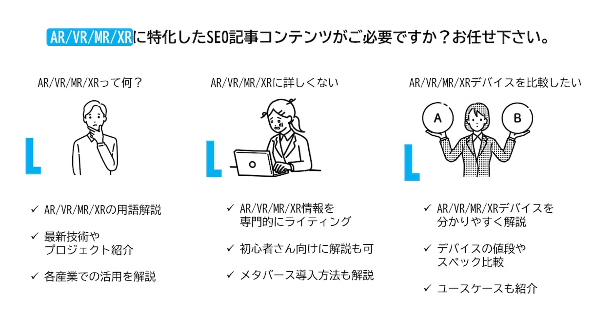 AR/VR/MR/XR分野のSEO記事を作成します メタバース内取材にも対応可能です。参照動画も添付可能！ イメージ2