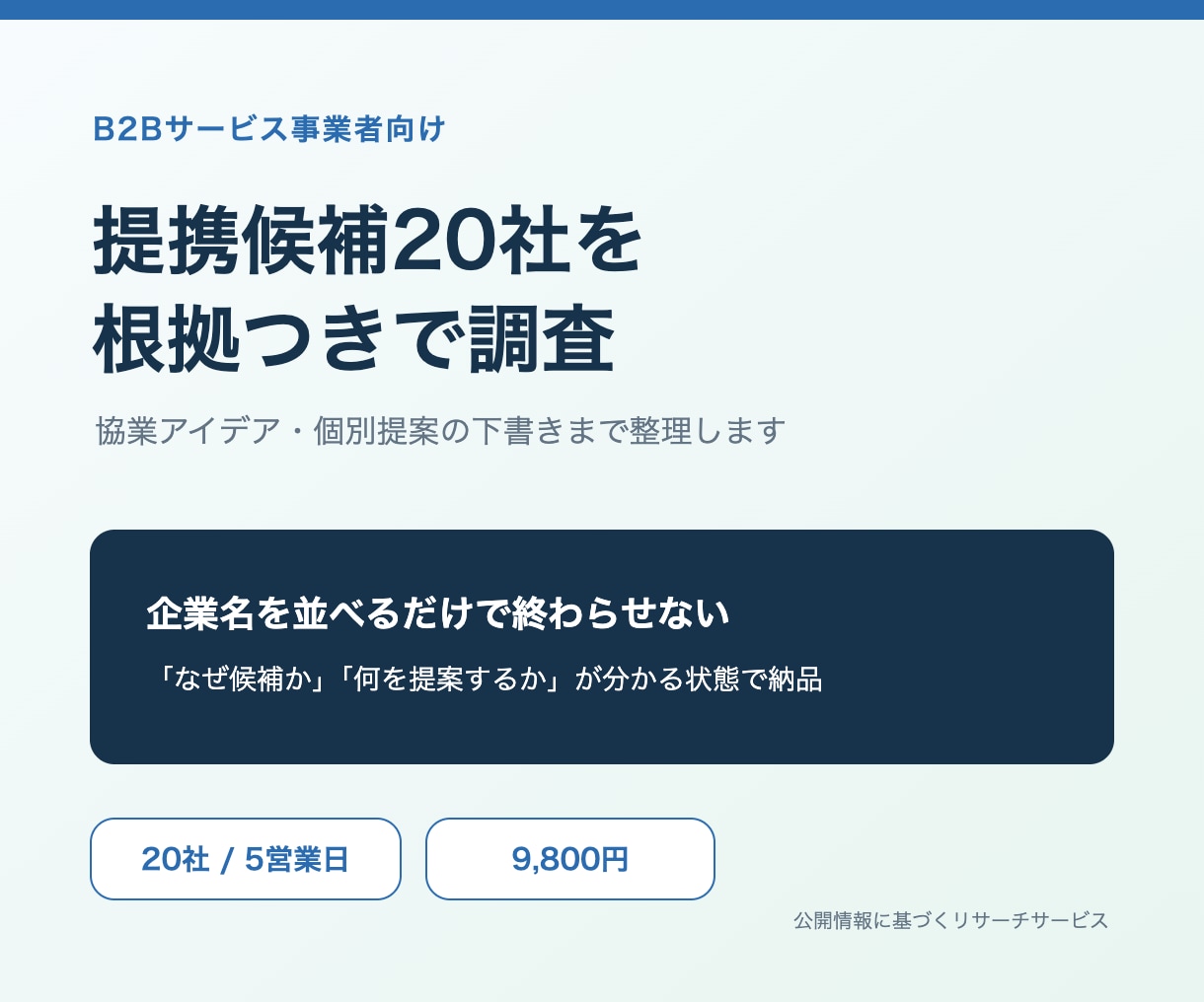 提携候補20社を協業案つきで調査します 候補名だけで終わらない協業案つき調査 イメージ4