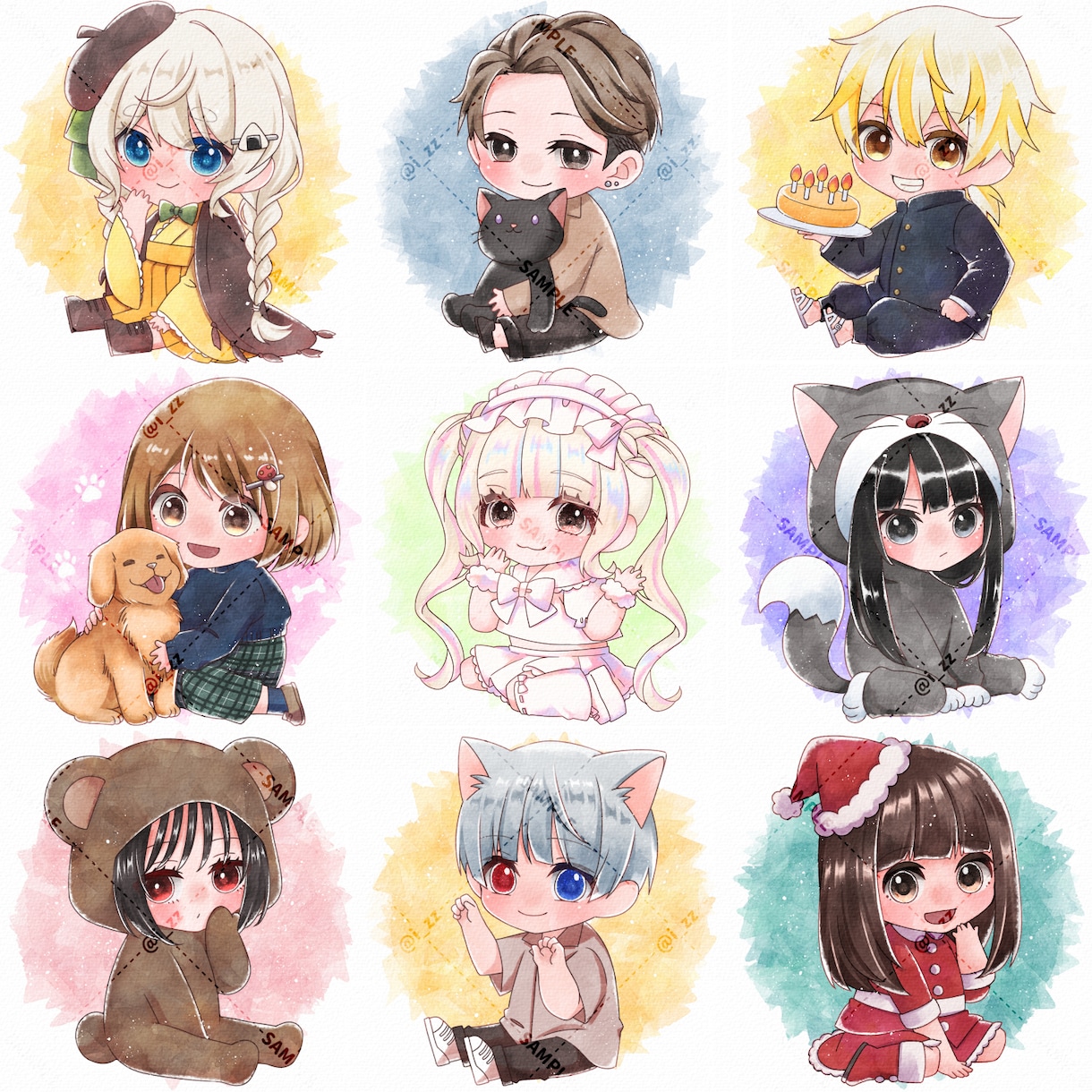 ミニかわ⭐水彩塗り風アイコンイラストお描きします ミニキャラでSNSに存在感を♪プレゼント用もOKです♡ イメージ3