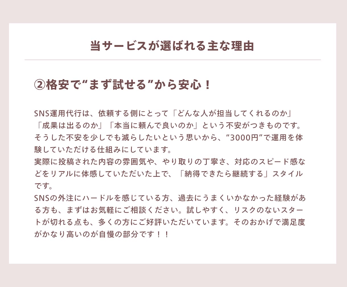 あなたの代わりに“伝わる”SNSを丁寧に運用します 格安 × 実力主義！納得で選ばれています イメージ3