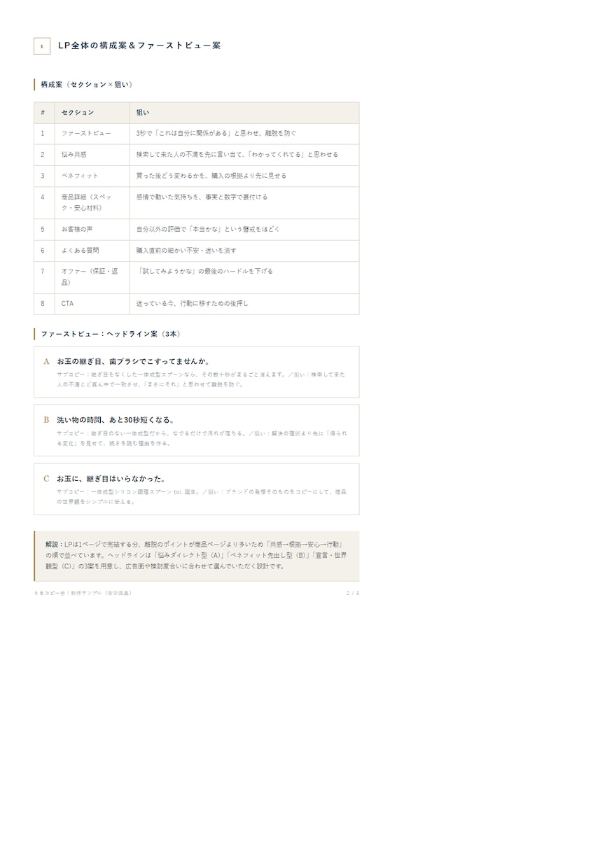 LPの構成・コピー・指示書を作ります ファーストビューからCTAまでの言葉を一式で設計します イメージ3