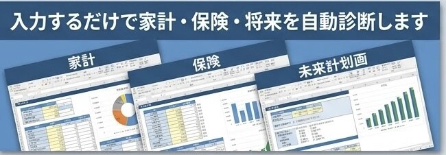 入力するだけで家計・保険・将来を自動診断します 3種類のワークシートで家計・保険・老後をまるごとチェック イメージ2