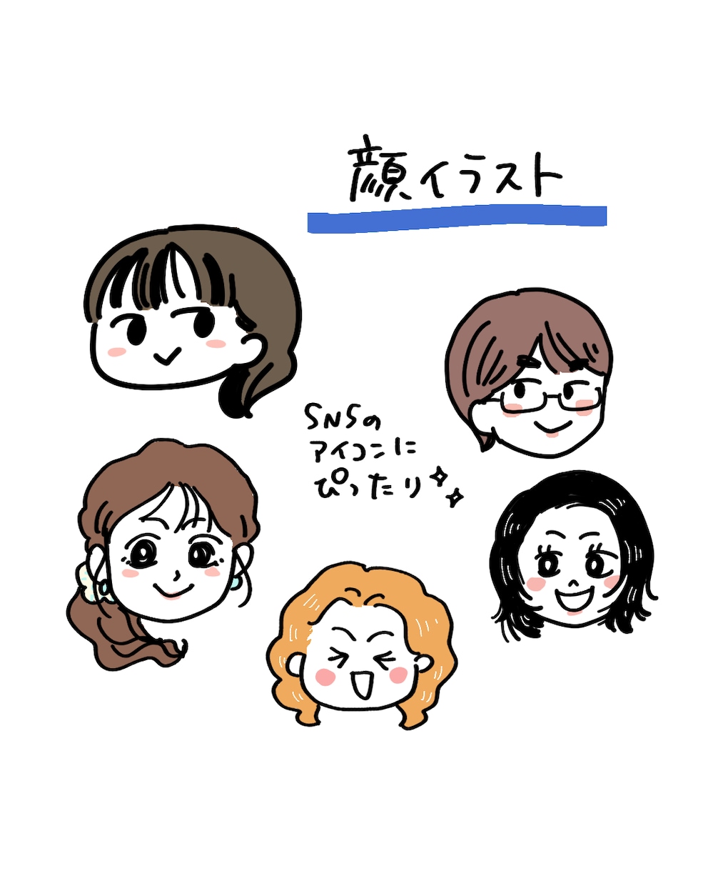 SNS用似顔絵アイコン作ります シンプルで使いやすい似顔絵イラスト イメージ1