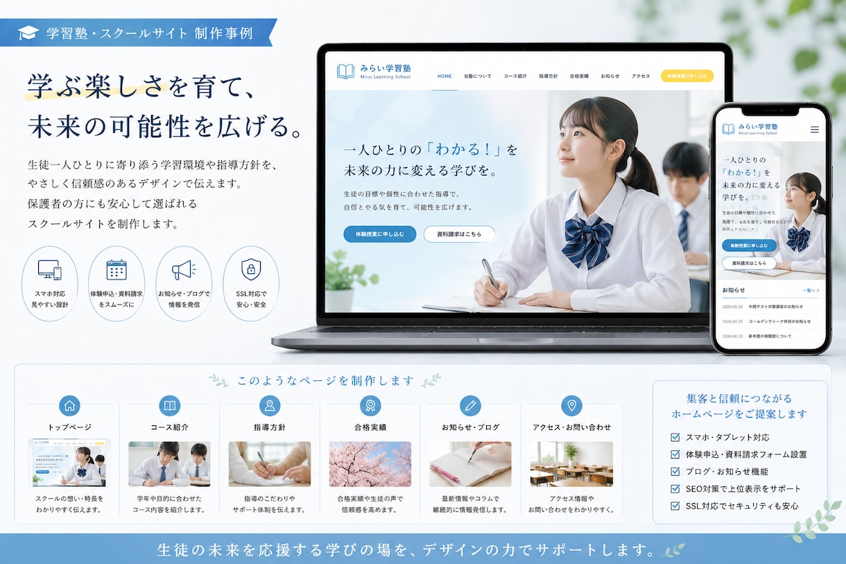 全部込み6万円。想いが伝わるHPを制作します 追加料金なし／ページ数無制限／納品後2週間サポート付き イメージ7