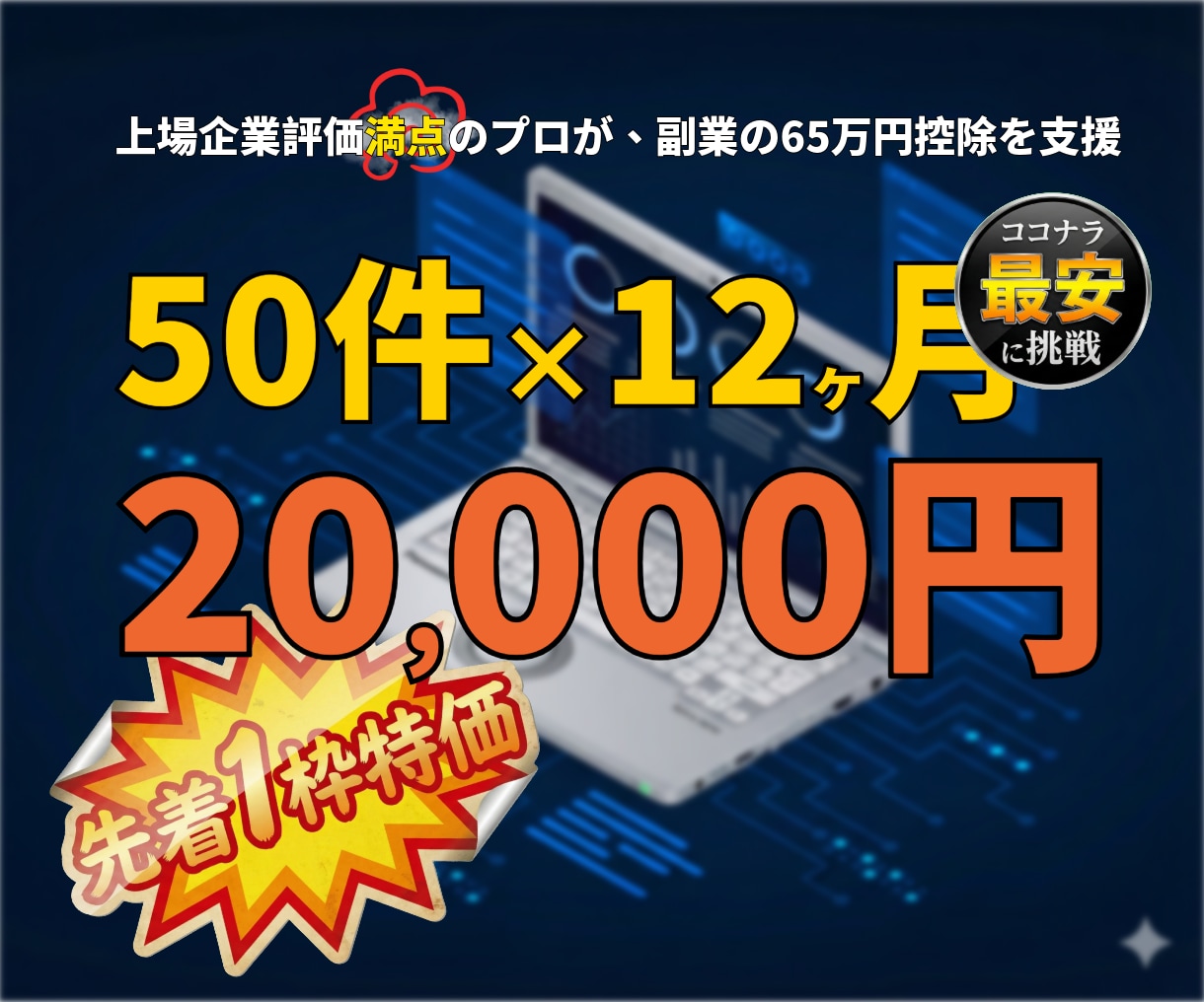 上場企業エース経理が1年分格安で記帳します 月50仕訳×12か月の仕訳を確定申告までに間に合わせます イメージ1