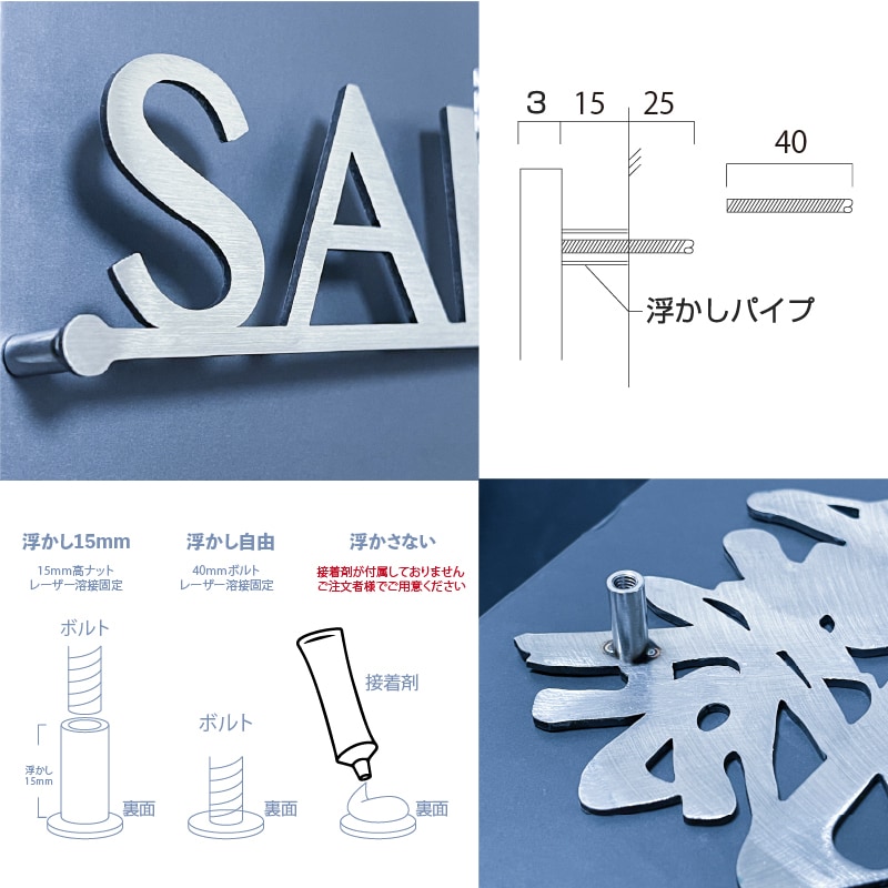 オーダーメイド表札のデザイン、製作、郵送します アイアン おしゃれ 戸建 ステンレス表札 切り文字 ポスト イメージ5