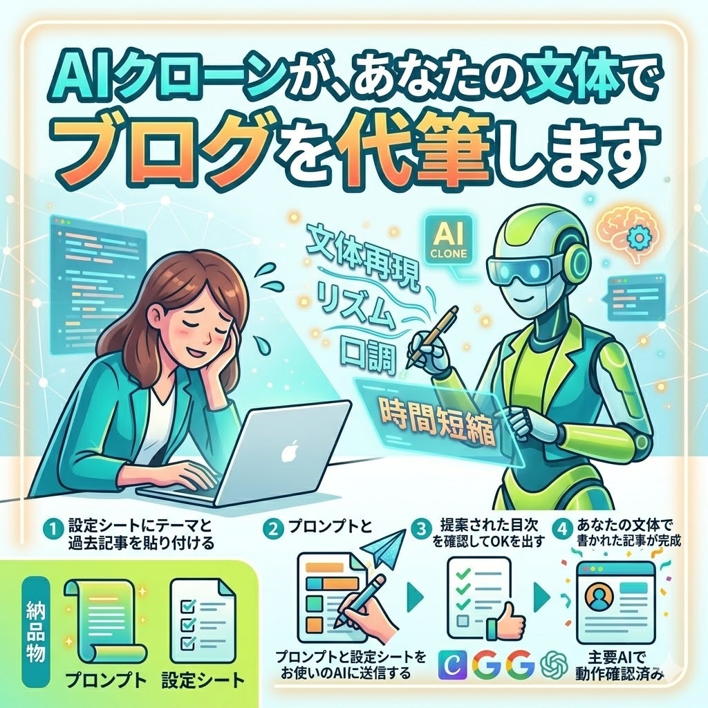 ブログ自動化｜AIがあなたの文体を再現し代筆します 最短5分であなたらしい記事を生成｜初心者OK・無料AI対応 イメージ1