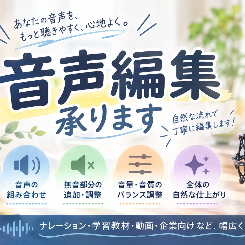 音声編集します ナレーション、朗読などの音声編集をします イメージ1
