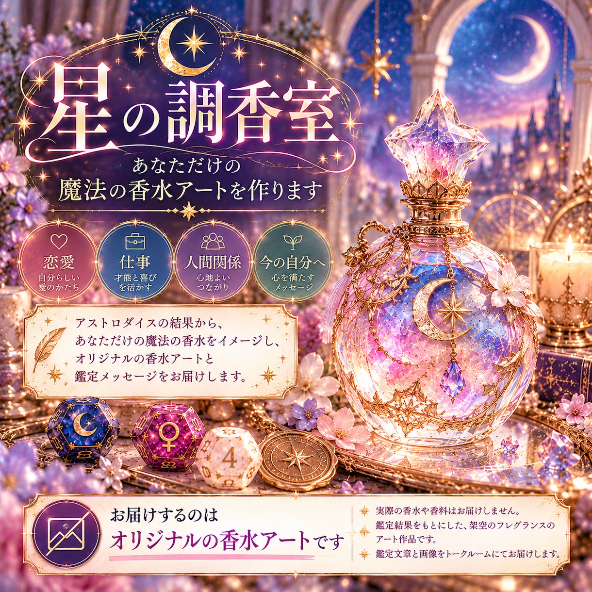 占いとあなただけの魔法の香水アートを作ります 幻想的な画像と鑑定文をお届けします イメージ1