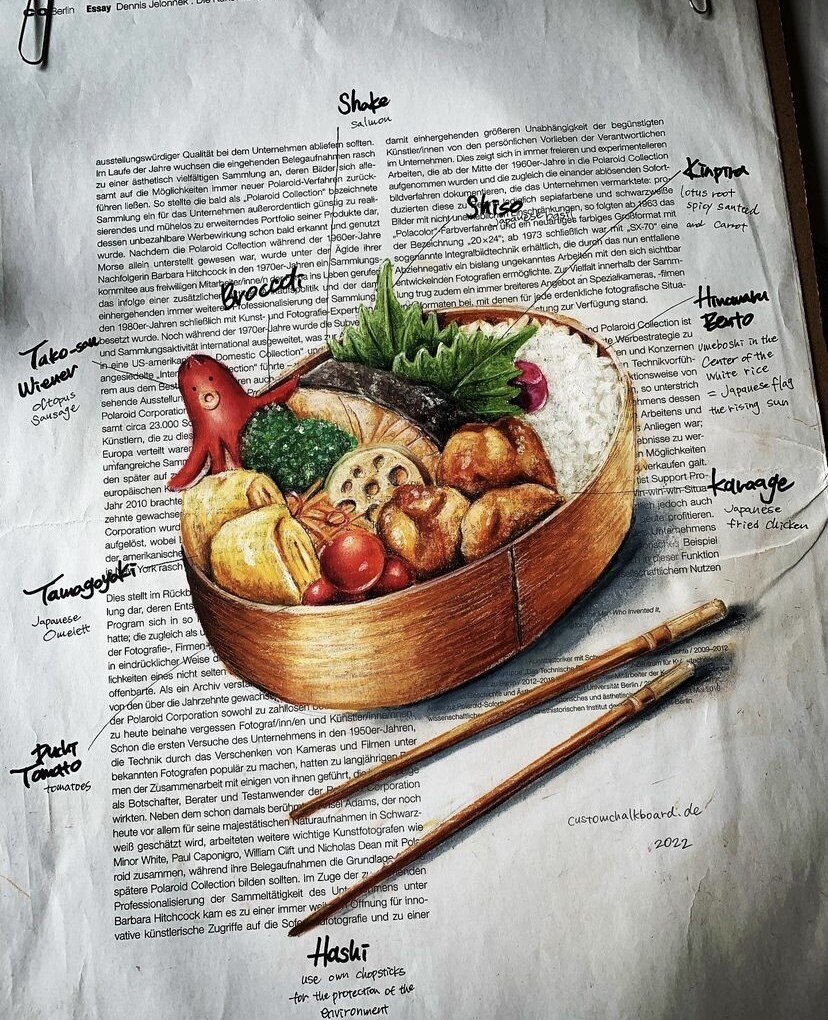 新聞紙にフードイラスト描きます ベルリンで人気のNewspaper Art イメージ8