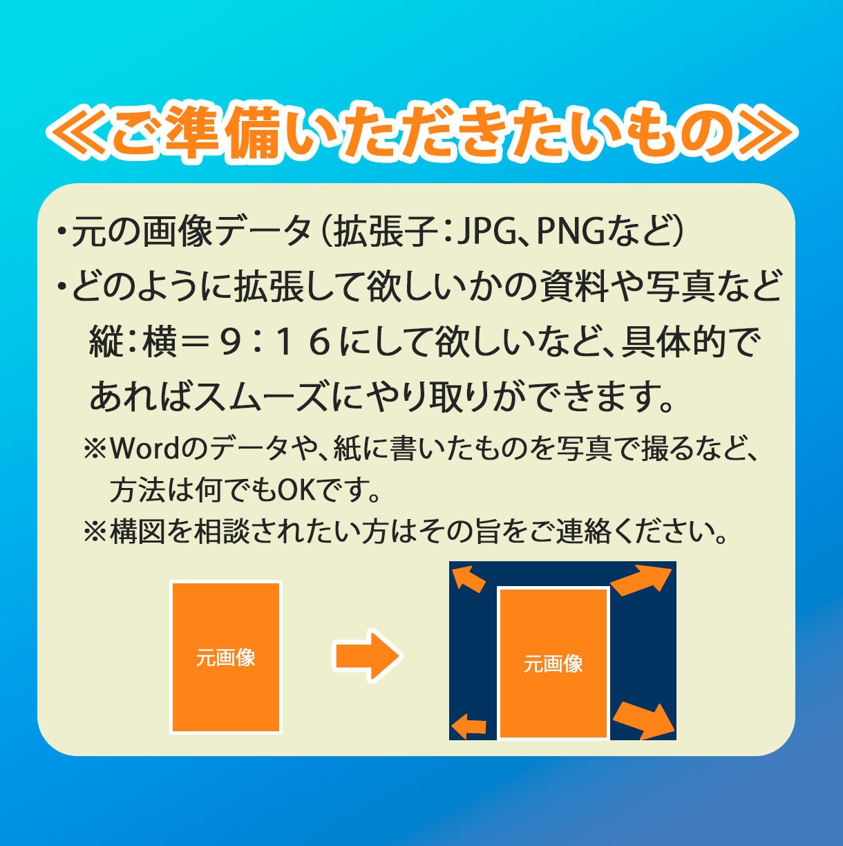 使いたい写真の縦横比が違う…！それ、画像拡張します デザイナー目線で、使いたい制作物に効果のある構図に仕上げます イメージ8