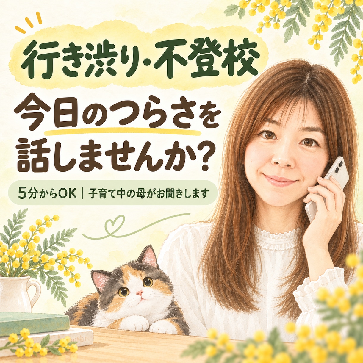 行き渋り・不登校ママパパのお話を5分から聞きます 働きながら行き渋りを支える3児母が寄り添います イメージ1