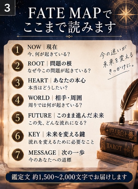 このままでいい？人生の現在地と次の一歩を占います 恋愛や人間関係..迷いの原因を読み、今どう動くかを伝えます イメージ3
