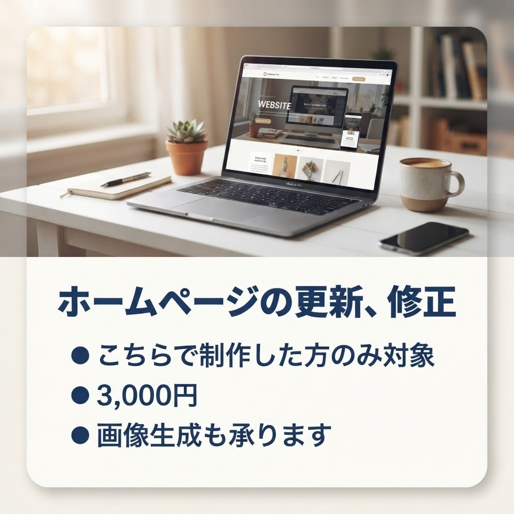 こちらでHP制作された方限定!更新・修正します 最短当日での納品!お任せください。 イメージ1