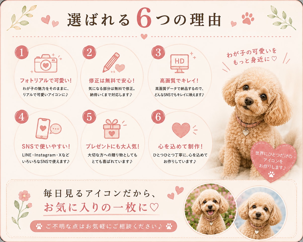 うちの子　写真からフォトリアル　アイコン制作します お気に入りの写真3枚で、世界にひとつのアイコンに♪ イメージ5