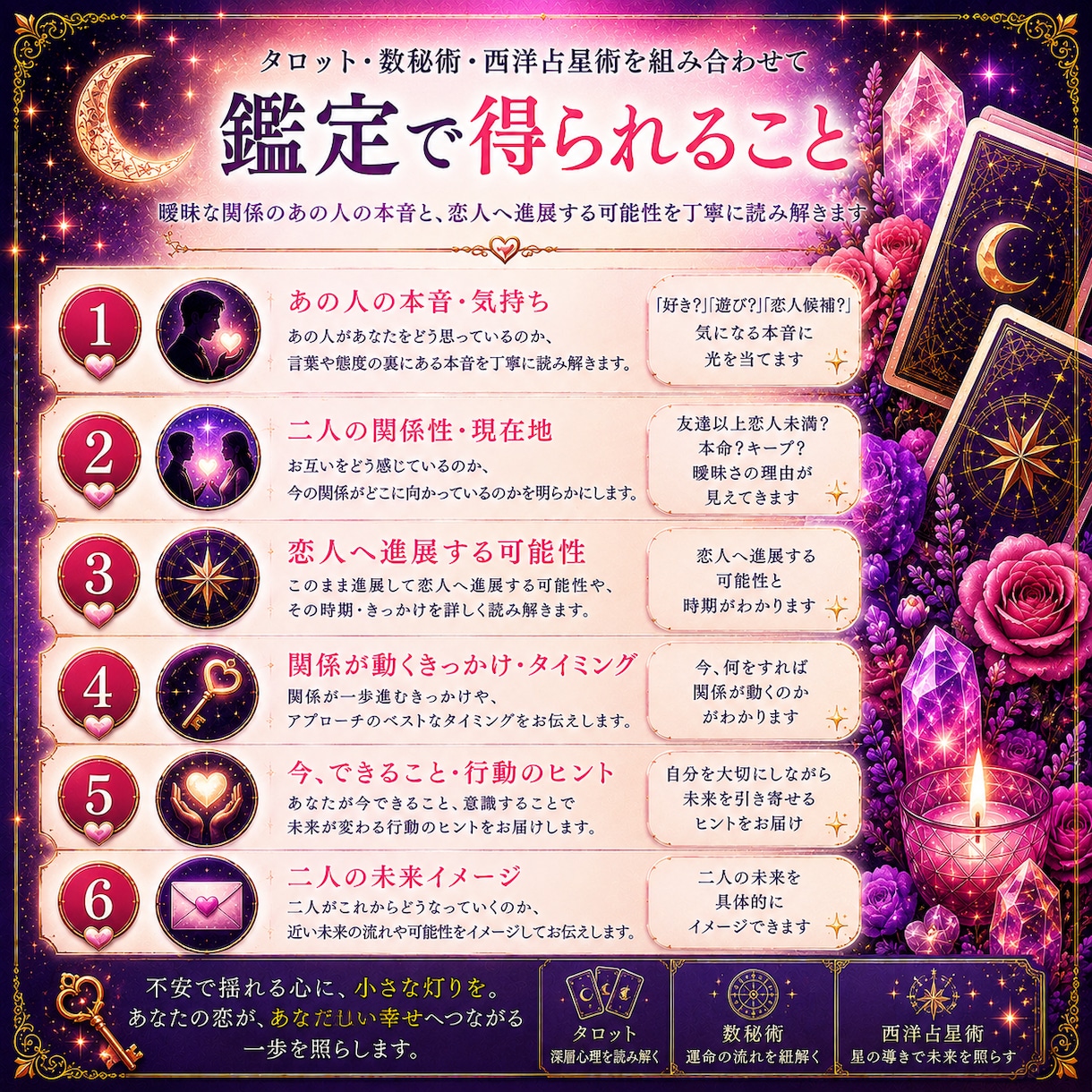 付き合ってる？曖昧な関係のあの人の本音を占います 恋人へ進展する可能性と、関係が動くきっかけを読み解きます イメージ3