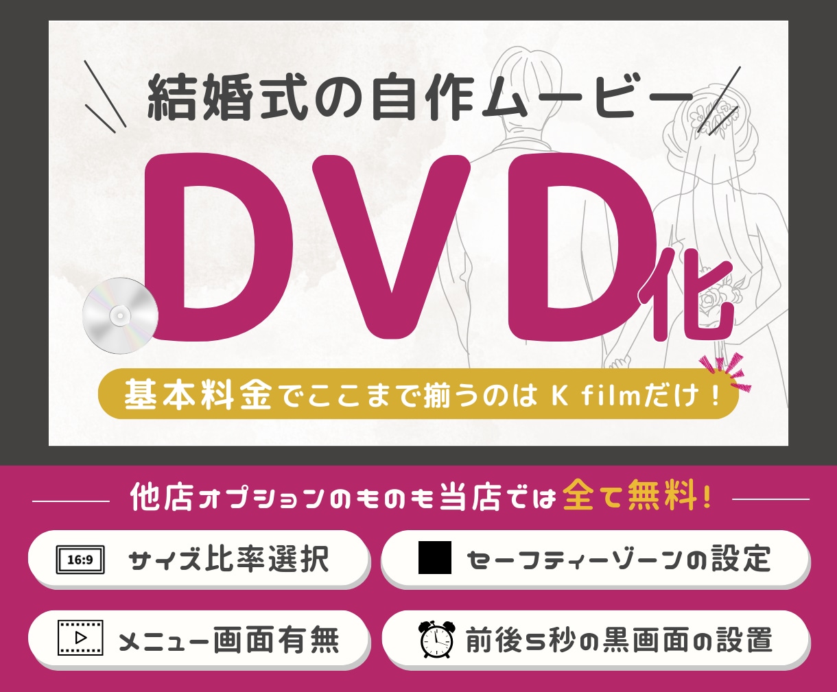 実質最安値で結婚式ムービーをDVD化します 無料オプションたくさん！最短翌日・翌々日に追跡ありで発送 イメージ1