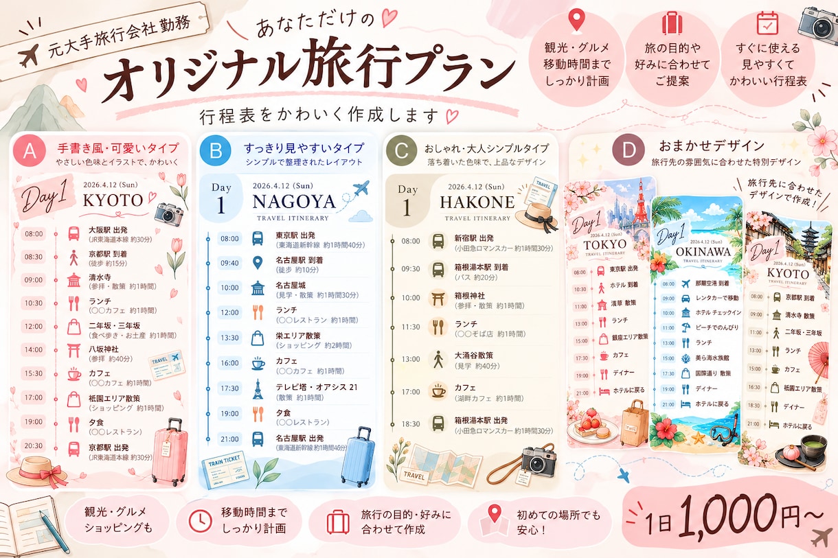 元大手旅行会社勤務が旅の行程表を作成します 1日1,000円〜♡旅程調整も込み！スマホで見やすい行程表 イメージ1
