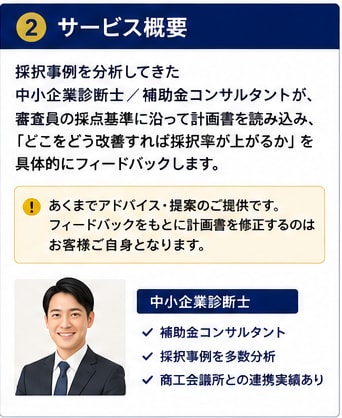 小規模持続化補助金の計画書にプロ視点で助言します 採択を高めるアドバイス・改善提案 イメージ3