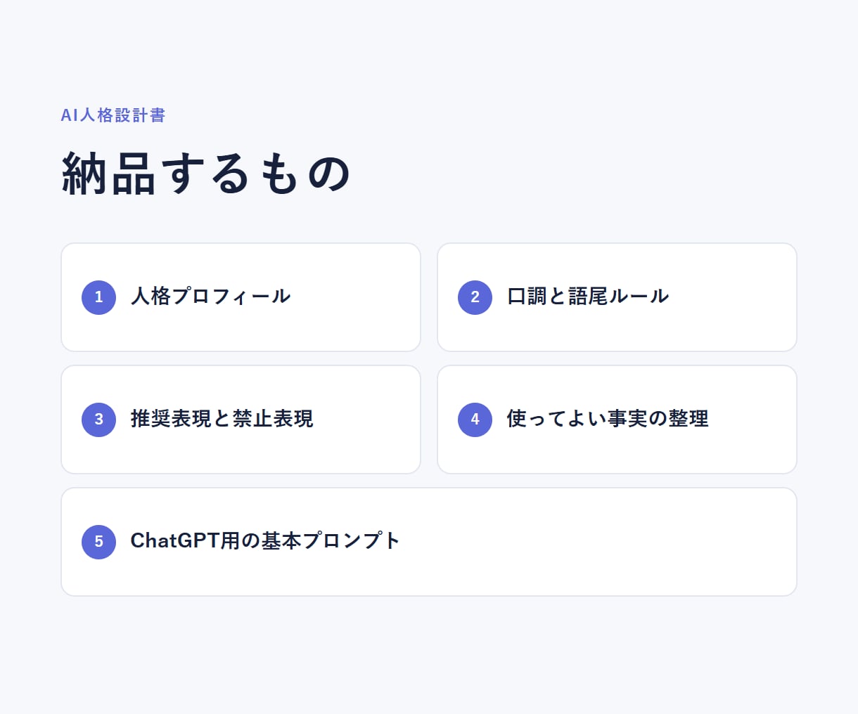 ChatGPT用のAI人格設計書を作ります あなた専用の人格・口調・事実整理をAIに渡す設計書です イメージ2