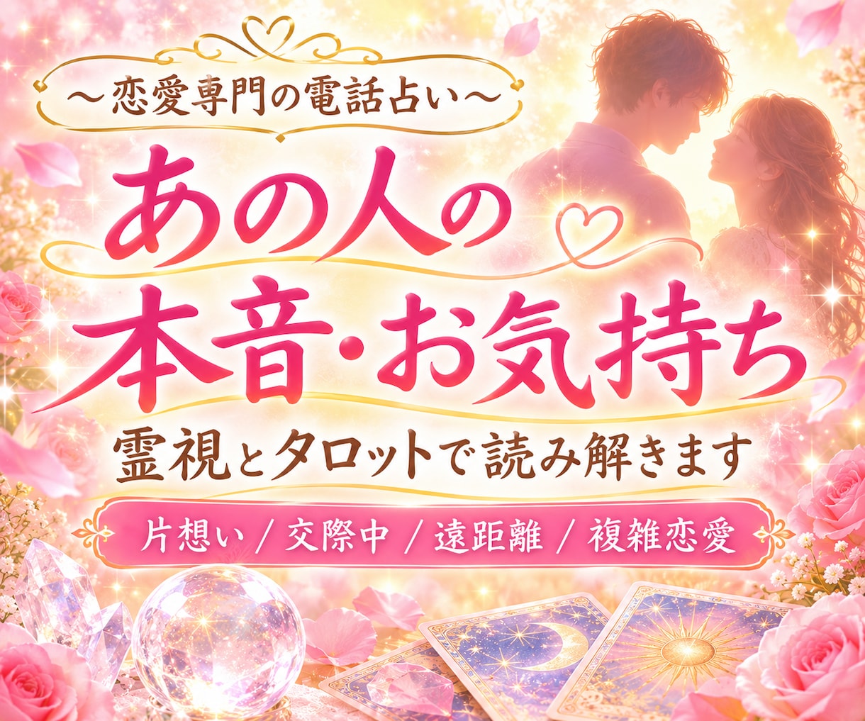 お相手の本音と心の中の素直なお気持ちをお伝えします 電話占い/霊視とタロット/片想い/交際中/複雑恋愛/遠距離 イメージ1