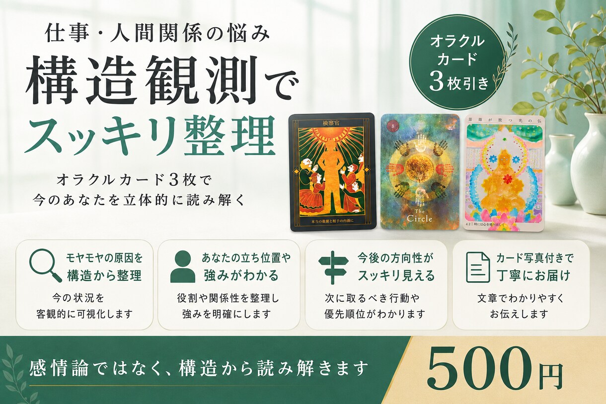 上司はあなたをどう見ている？リーディングします 職場の人間関係や本音がわからない悩みを感情論抜きで整理します イメージ2