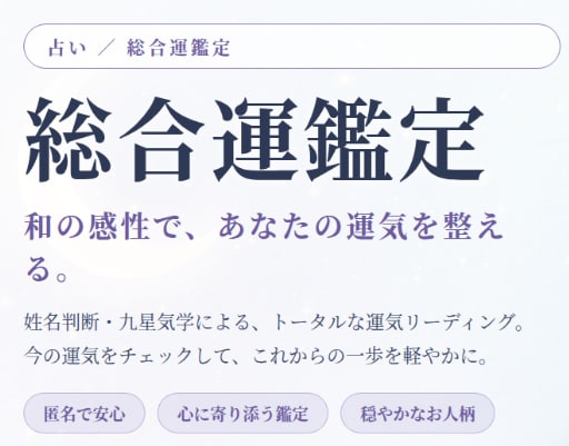 命占10種+姓名判断で導く★総合運勢鑑定ます 11の占術による総合占いであなたを導きます。 イメージ1