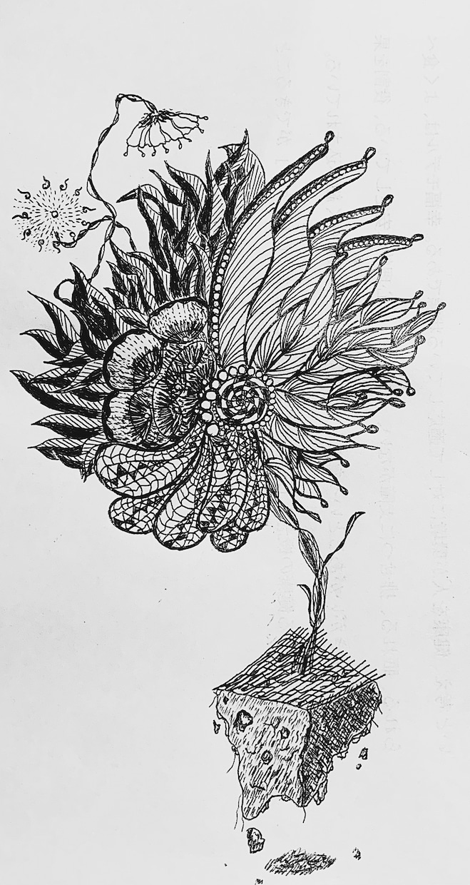 ボールペン画☆白黒 蝶、花、人などの変わったボールペン画を描きます 普通の大学生が趣味