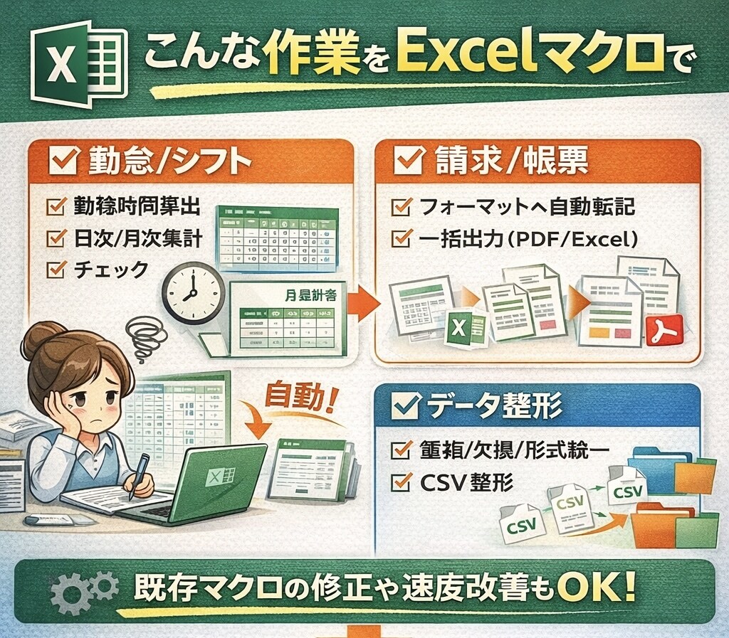 Excelの毎回やってる作業まとめて自動化します 毎月のExcel作業を、ボタン1つで終わる仕組みに改善します イメージ4