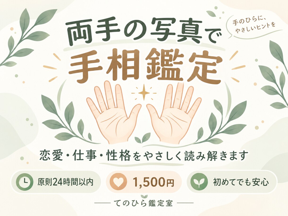 手相鑑定｜恋愛・仕事・性格を丁寧に読み解きます 両手の写真だけでOK｜原則24時間以内にお届け イメージ1