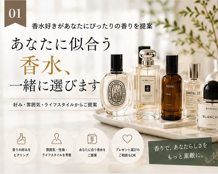 あなたに似合う香水を一緒に選びます 香水好きが、好みや雰囲気から最高の香水をご提案します イメージ1