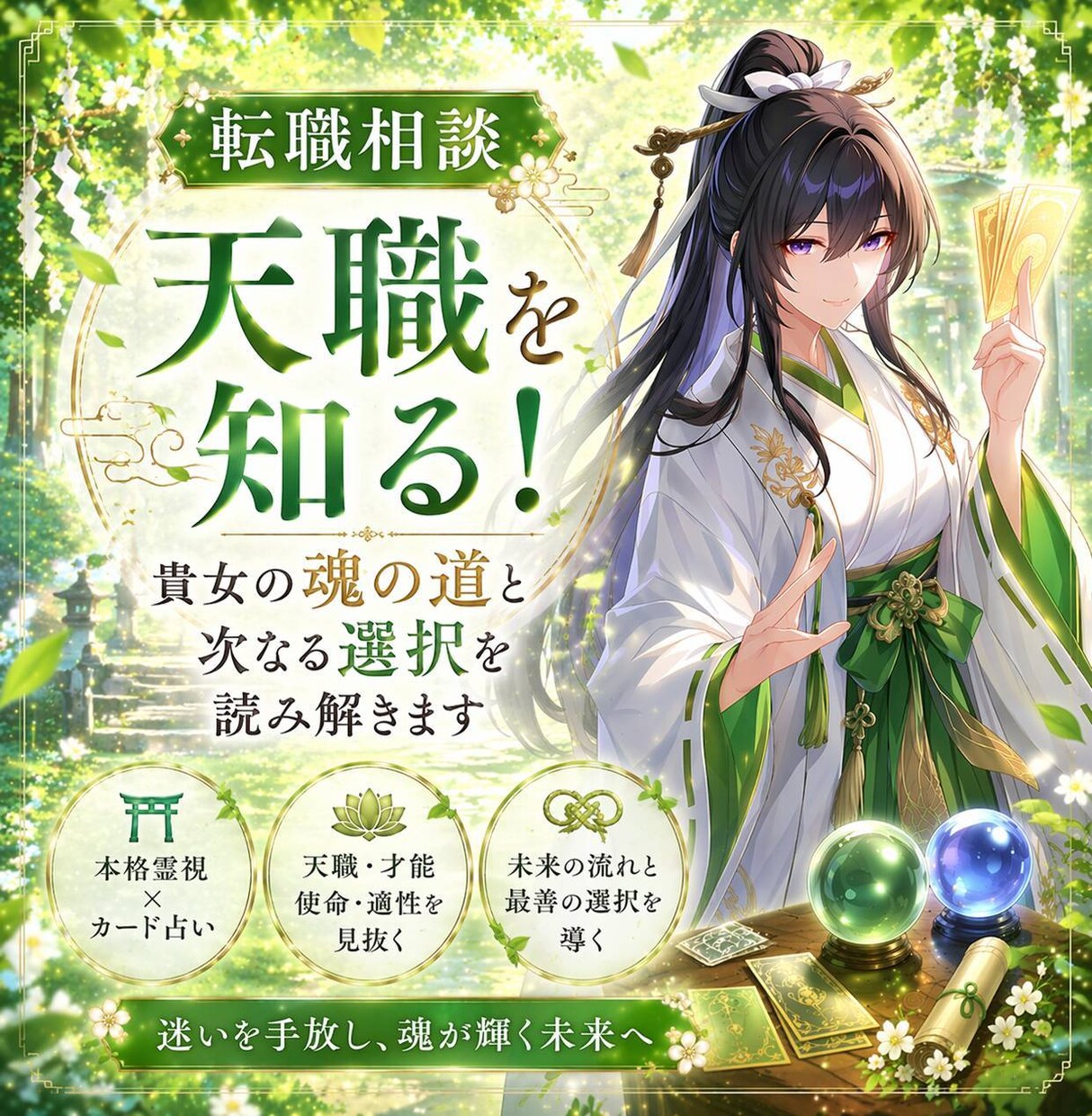 天職を知る　貴女の魂の道と次なる選択を読み解きます 巫女鑑定の神託から神の道標を、転職や進路に悩むあなたに！ イメージ1