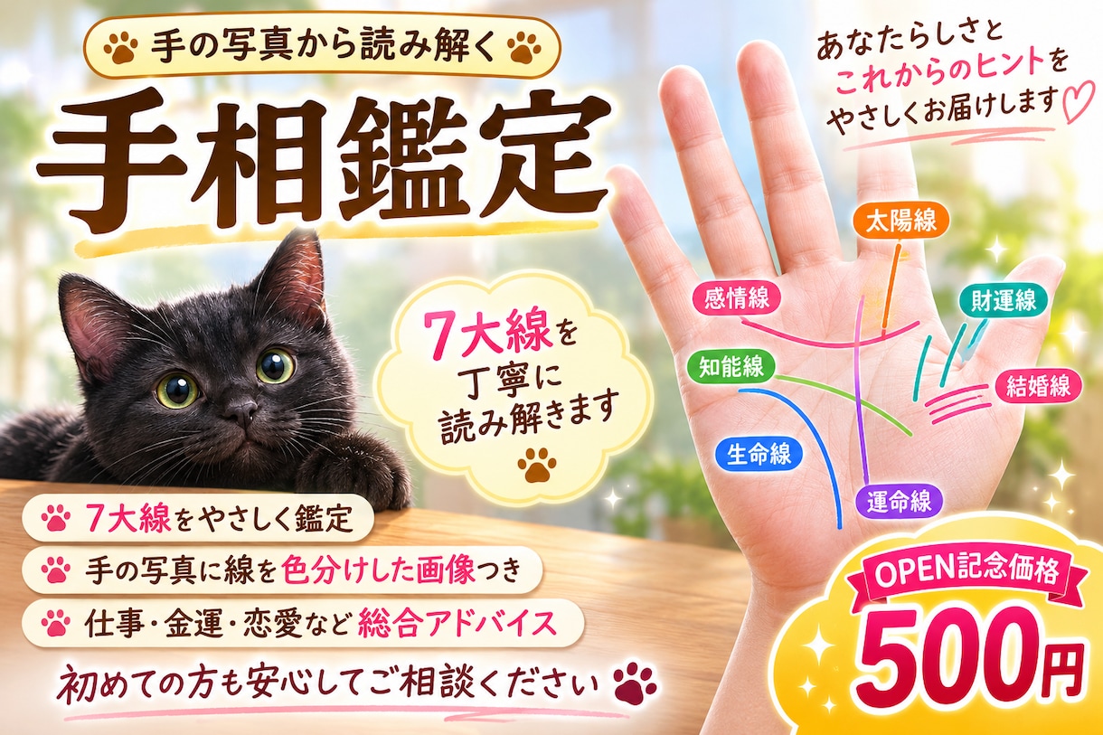 手の写真から7大線をやさしく鑑定します 7大線を読み解き鑑定書でお届け イメージ1