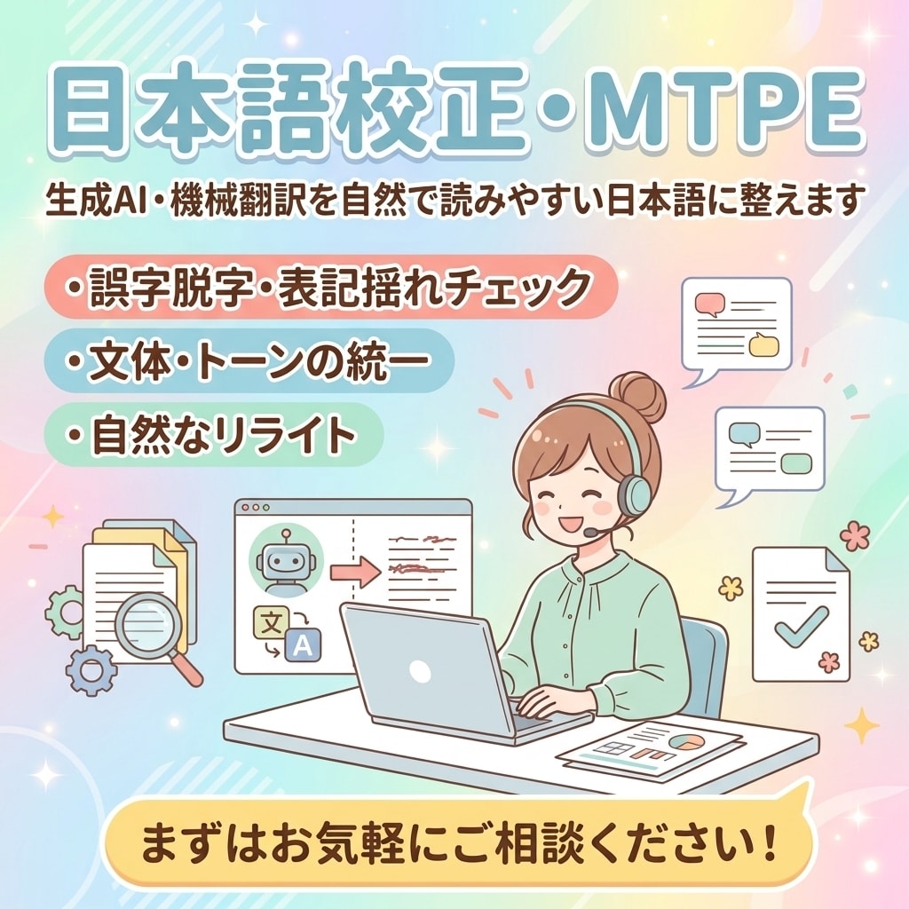 日本語校正・MTPEで自然な日本語に整えます 生成AIを活用し、自然で読みやすい日本語に整えます イメージ1