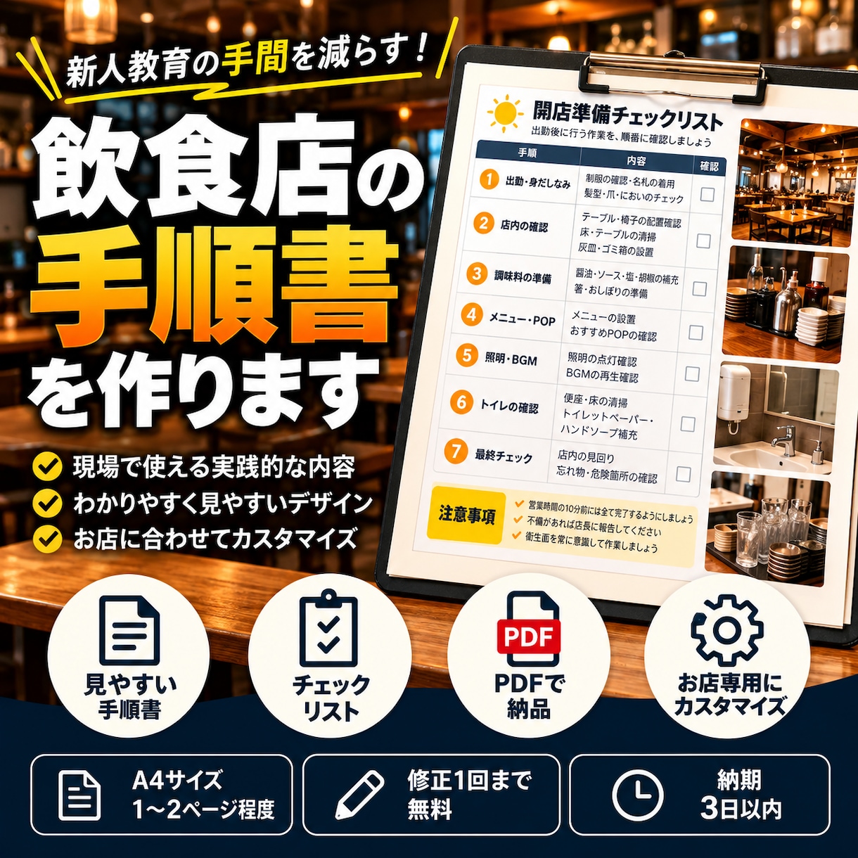 飲食店の新人向け手順書を作ります 新人が迷わない！お店専用マニュアルを作ります‼️ イメージ1