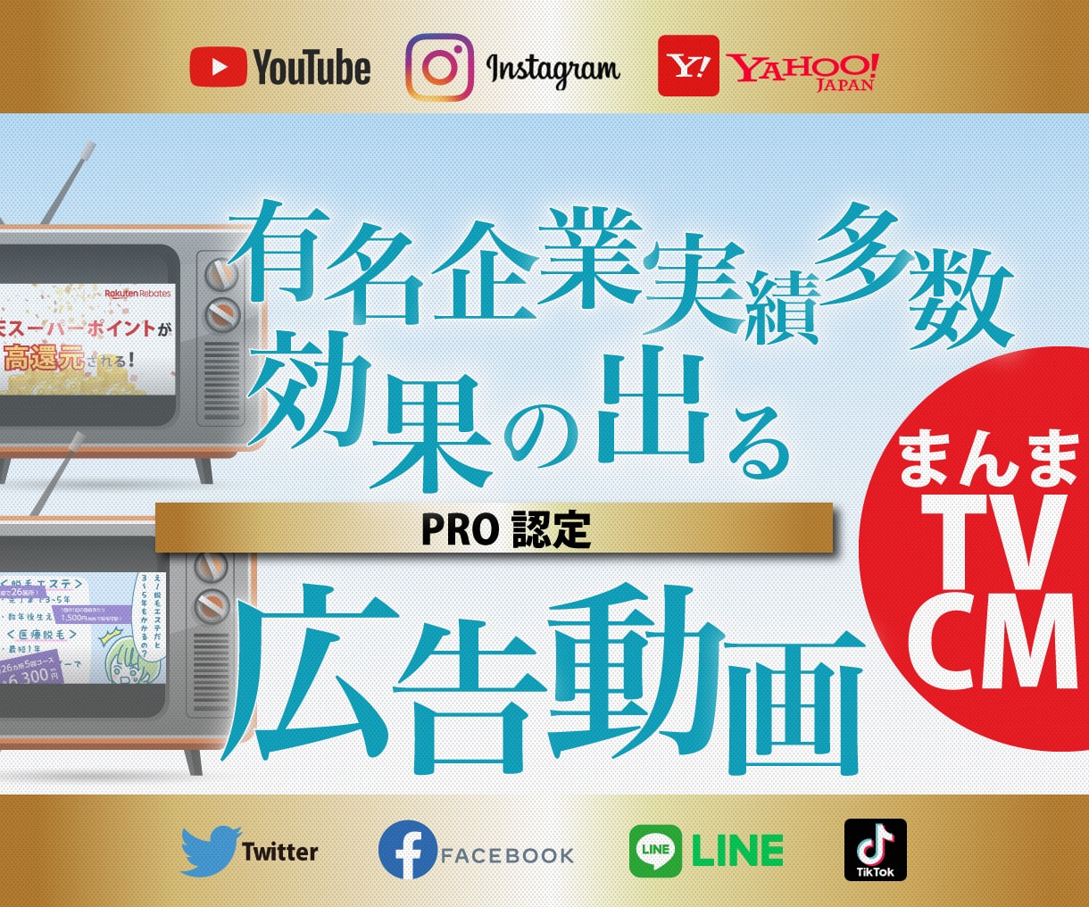 有名企業制作実績多数。SNS用広告動画を作ります Youtube等SNS向広告動画、まんまTVCMです イメージ1