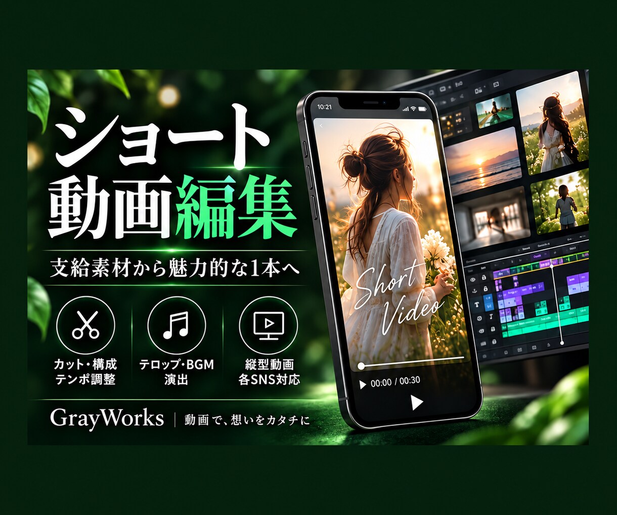支給素材でSNSショート動画を編集します 60秒まで|カット・字幕・BGM・修正2回 イメージ1