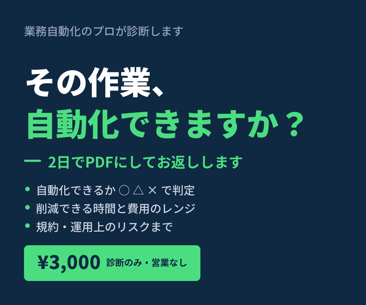 あなたの手作業が自動化できるか診断します 「これ自動化できる？」に、根拠つきで答えます イメージ1
