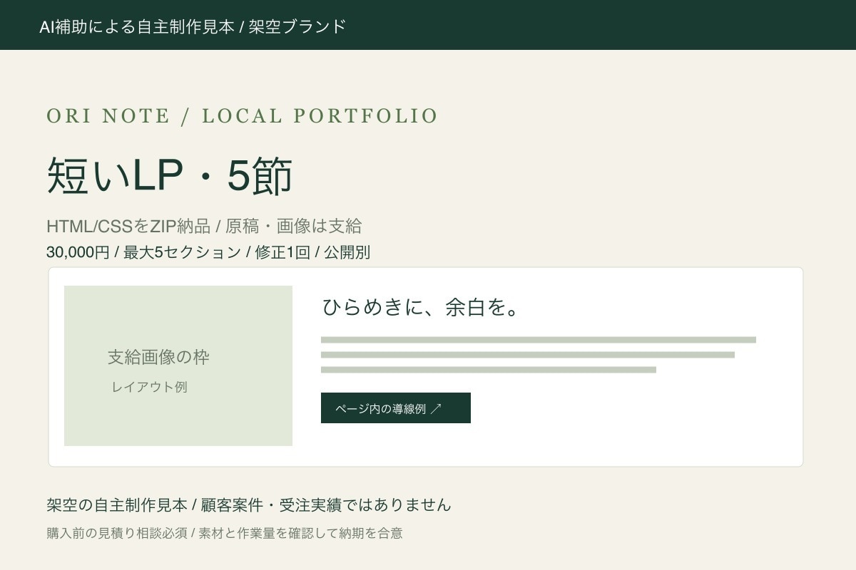 支給原稿から5節のサービス紹介LPを制作します HTML/CSS納品。構成と納品範囲を先に確認 イメージ1