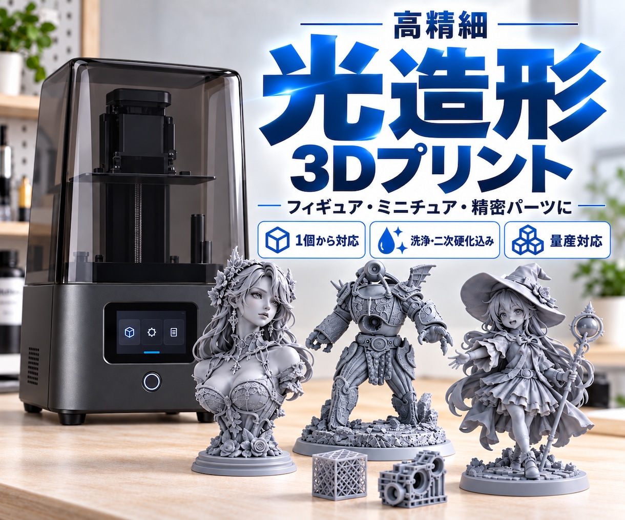光造形3Dプリンターで3Dデータを印刷代行します フィギュア・ミニチュア・精密パーツを高精細に3Dプリント！ イメージ1