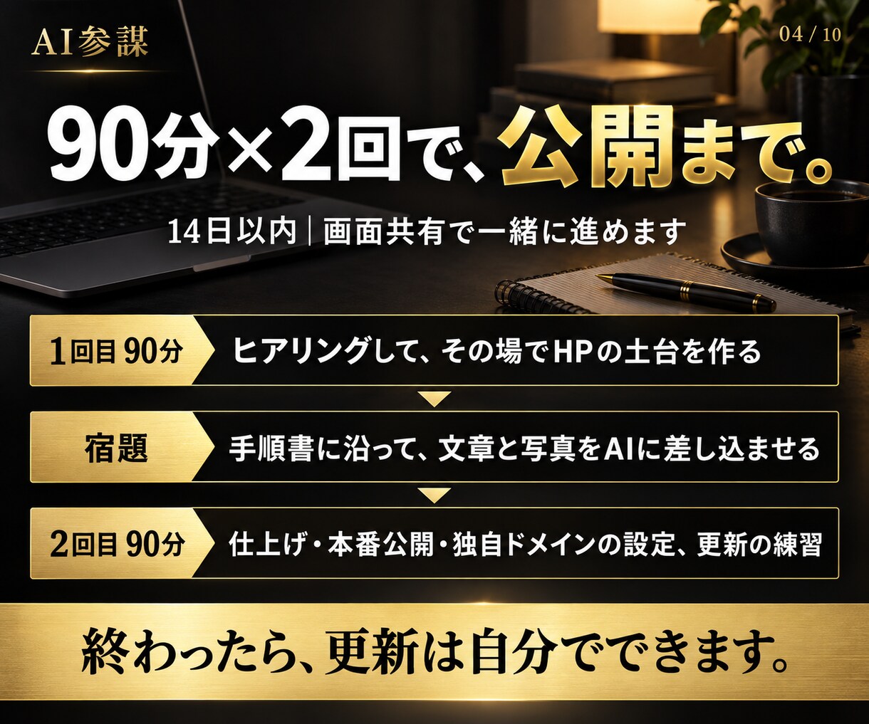 HP外注ゼロへ。社長がAIで作れるまで伴走します 90分×2回で公開まで。以後の更新はAIで自分でできます イメージ4