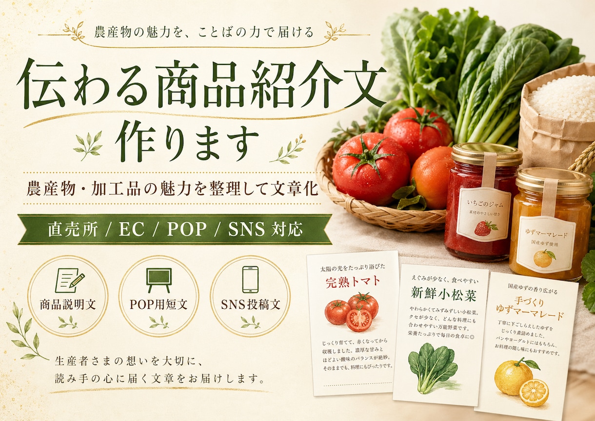 農産物の商品紹介文作ります おいしさ・こだわり・買う理由が伝わる文章に整えます イメージ3