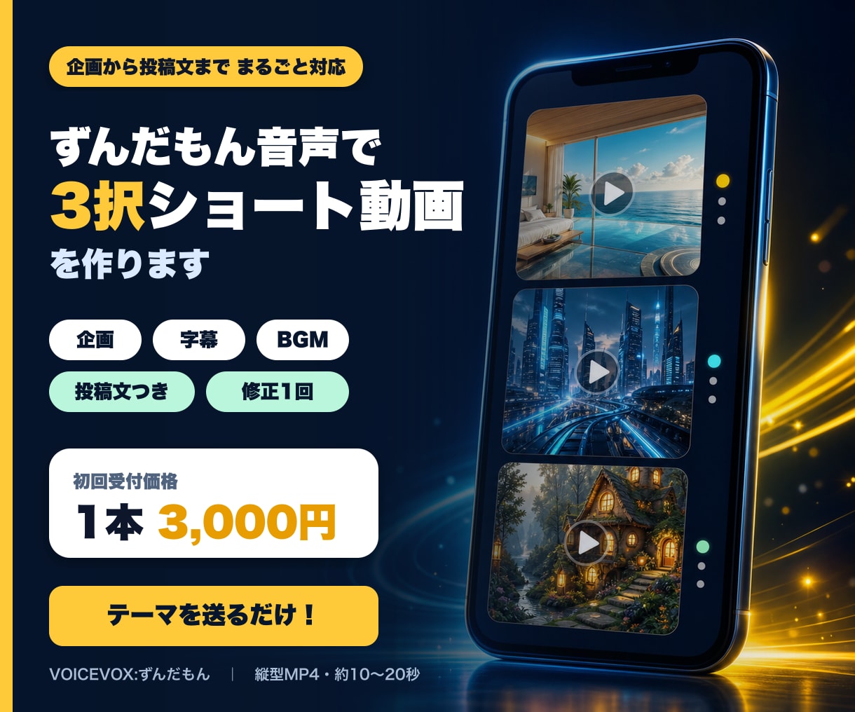ずんだもん音声の3択ショート動画を作ります テーマだけでOK！企画・字幕・BGM・投稿文まで一括対応 イメージ1