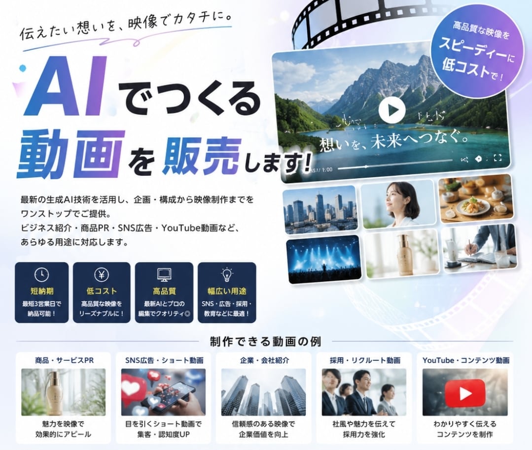 生成AIを使用して動画３本作成致します １本3,333円〜動画を提供しています！ イメージ1
