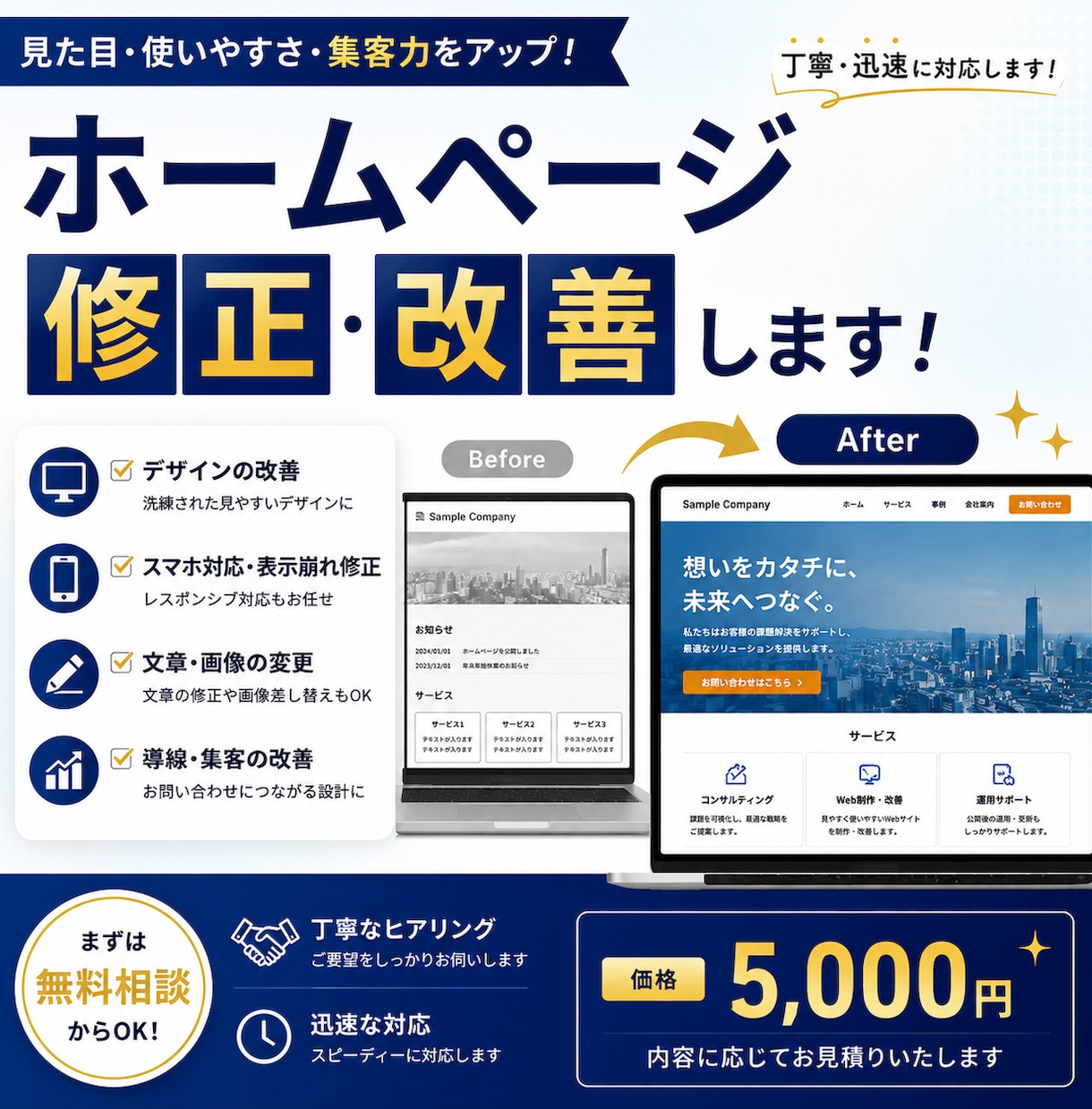 WordPress・HPを修正リニューアルします 表示崩れ・スマホ非対応も丁寧に修正します イメージ1