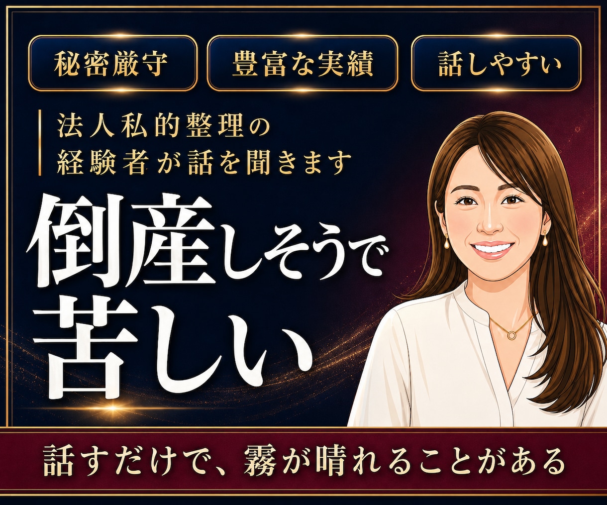 倒産不安で苦しい社長・事業主の話を聴きます 銀行・弁護士に相談する前の一歩に。同じ地獄を通った社長です イメージ1